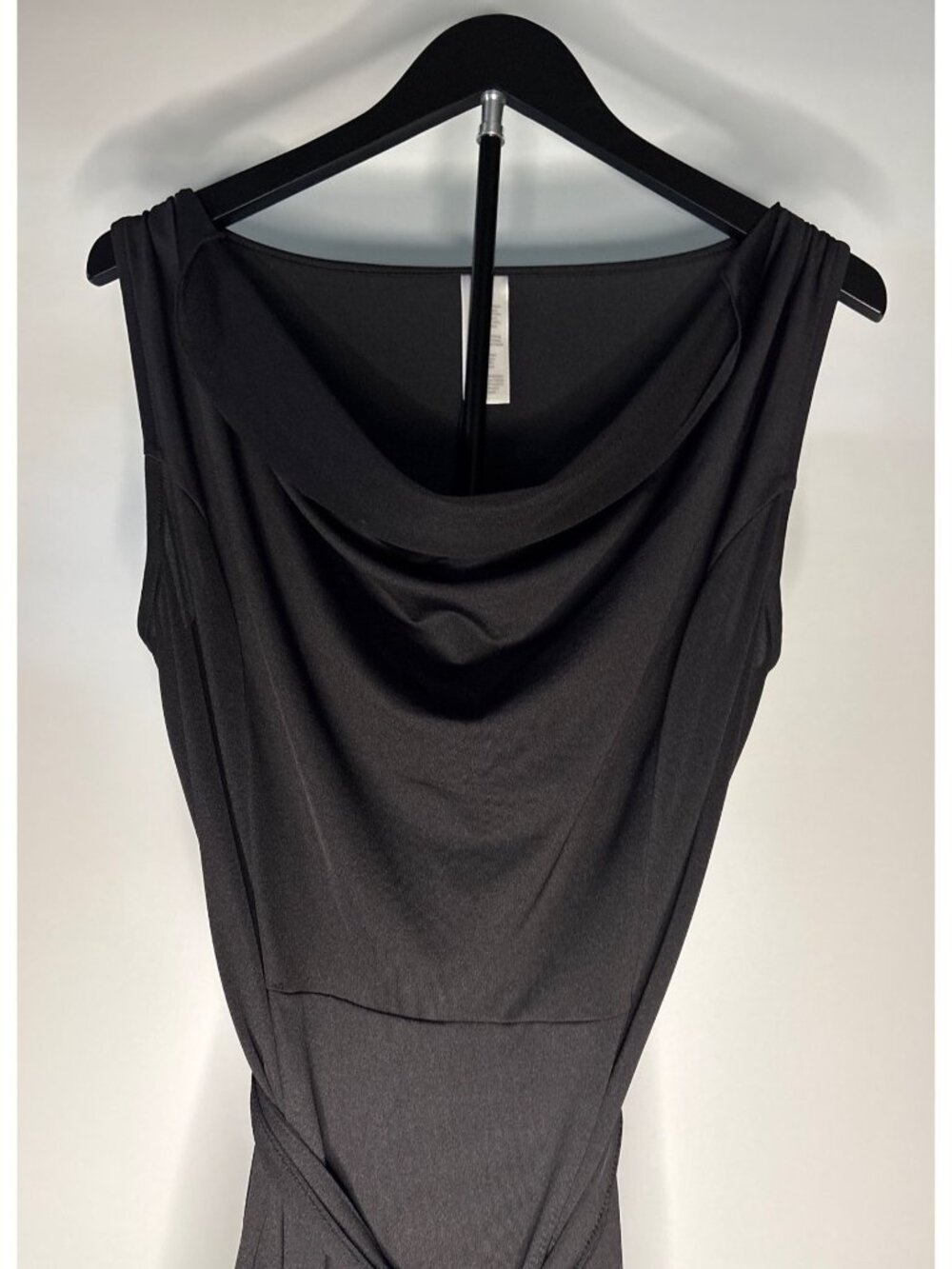 Women's Black Sleeveless Flattering Cowl Neck Midi Dress Self Tie Belt Size M - Picture 3 of 16